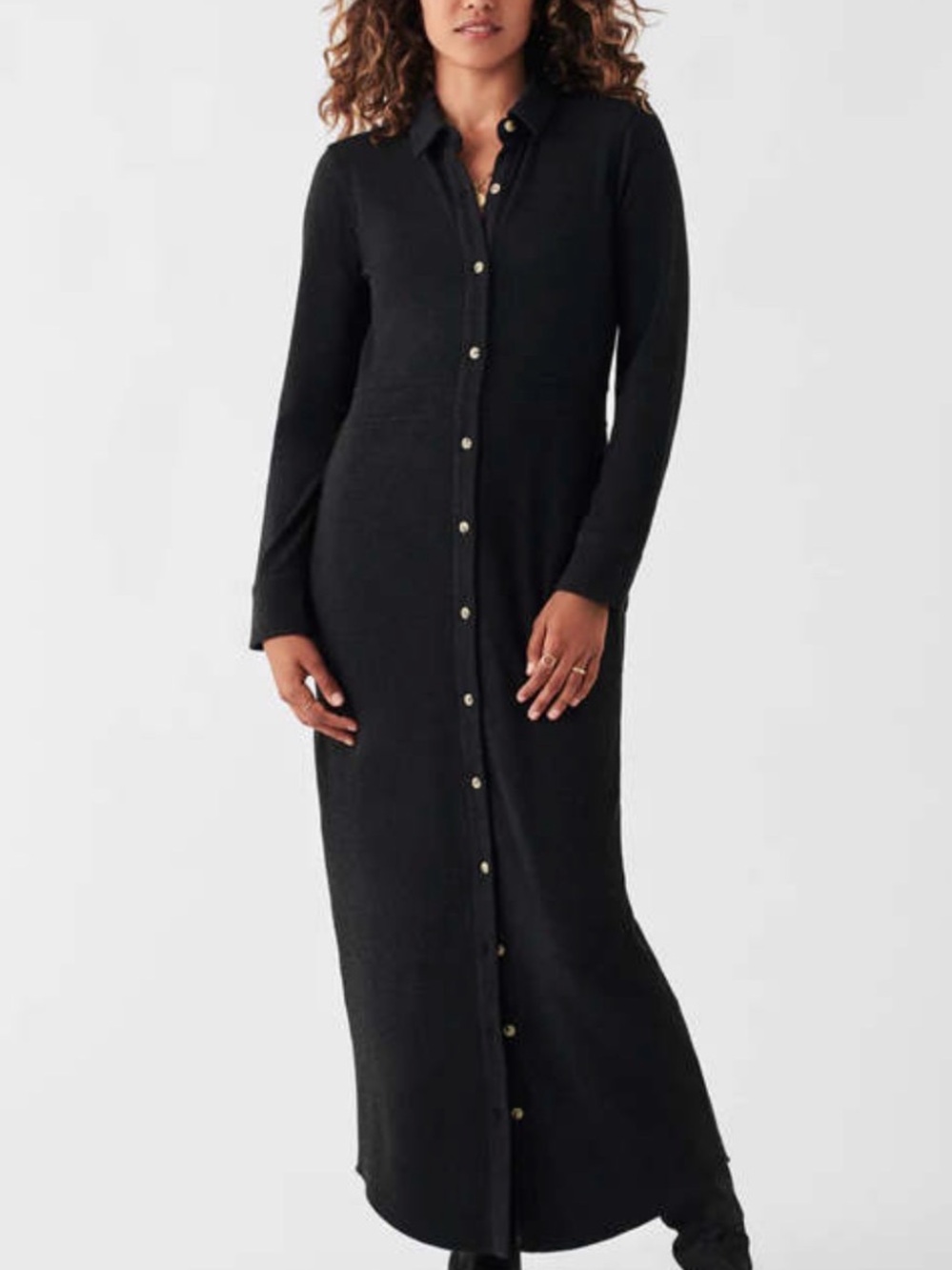 Faherty Legend sweater Black Long-Sleeve Button-Front Maxi Dress NWT size L